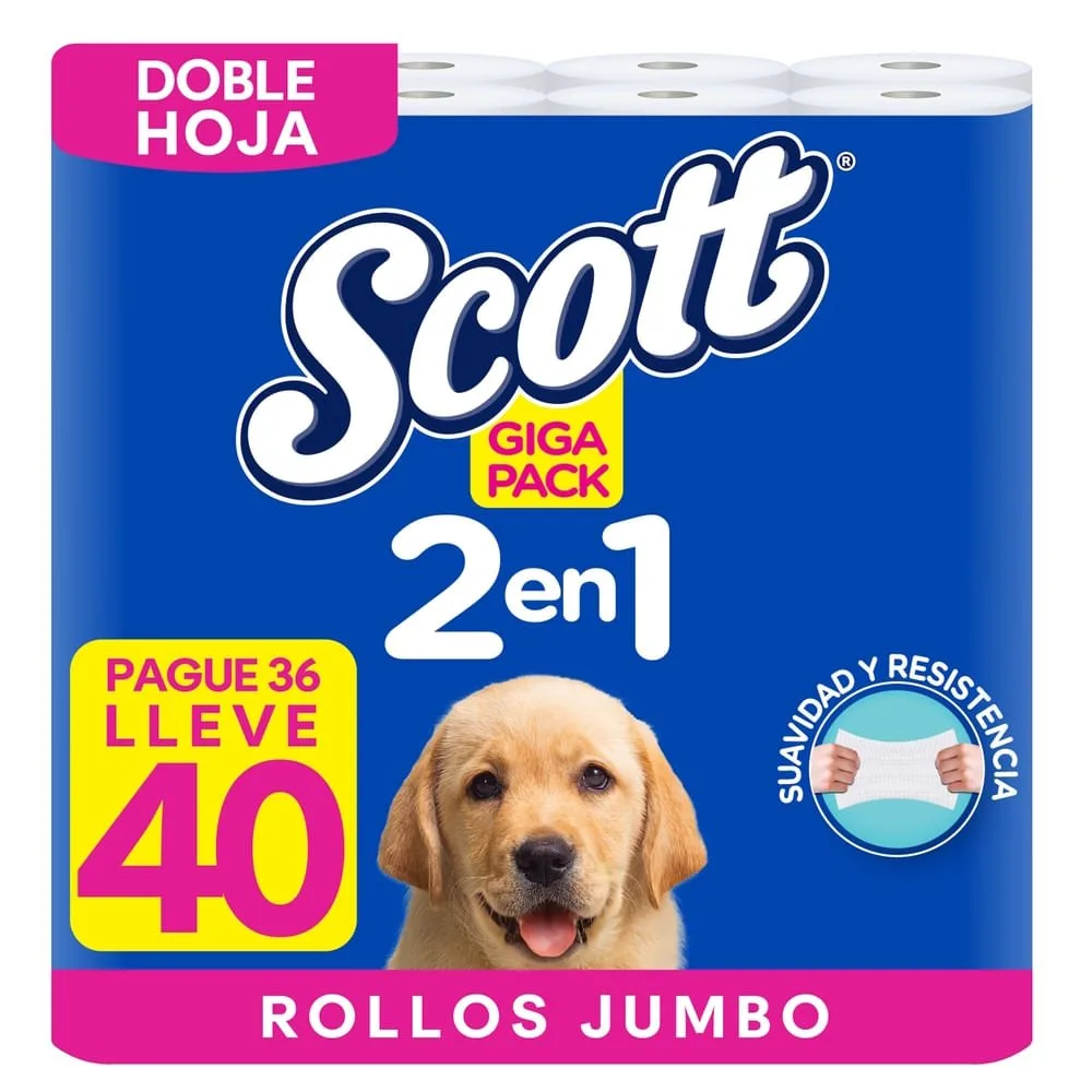 Papel Higiénico Scott 2 En 1 Doble Hoja – 40 Rollos