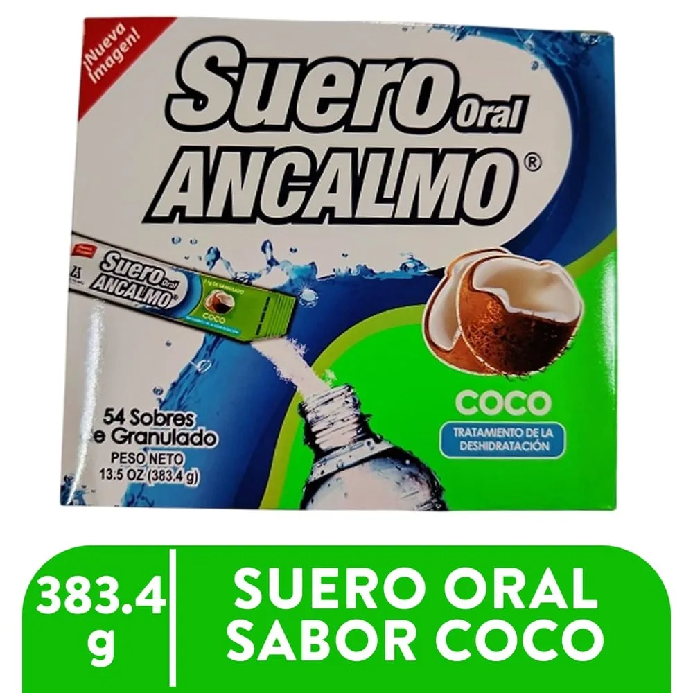 Suero oral Ancalmo sabor coco caja 54 sobres – Precio indicado por sobre