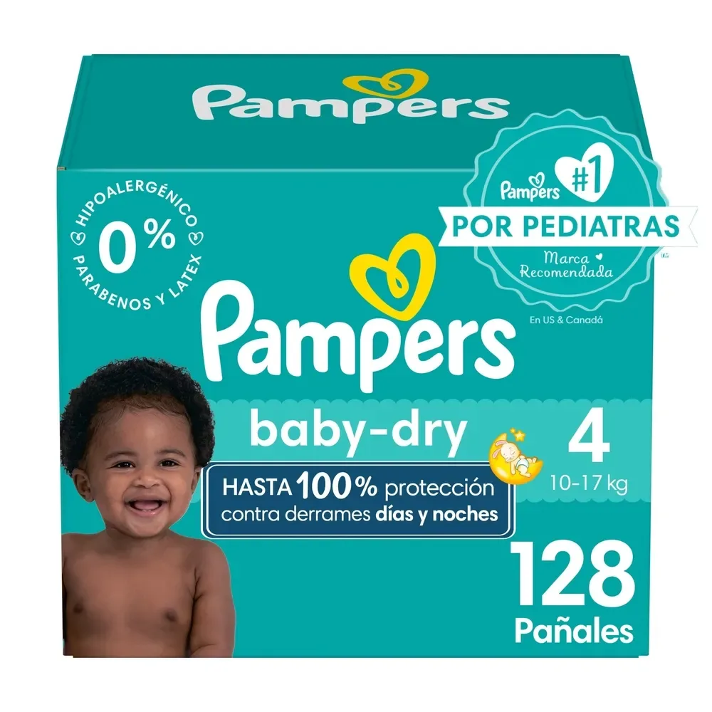 Pañales Pampers Baby-Dry Talla 4 Protección Contra Derrames – 128 Uds