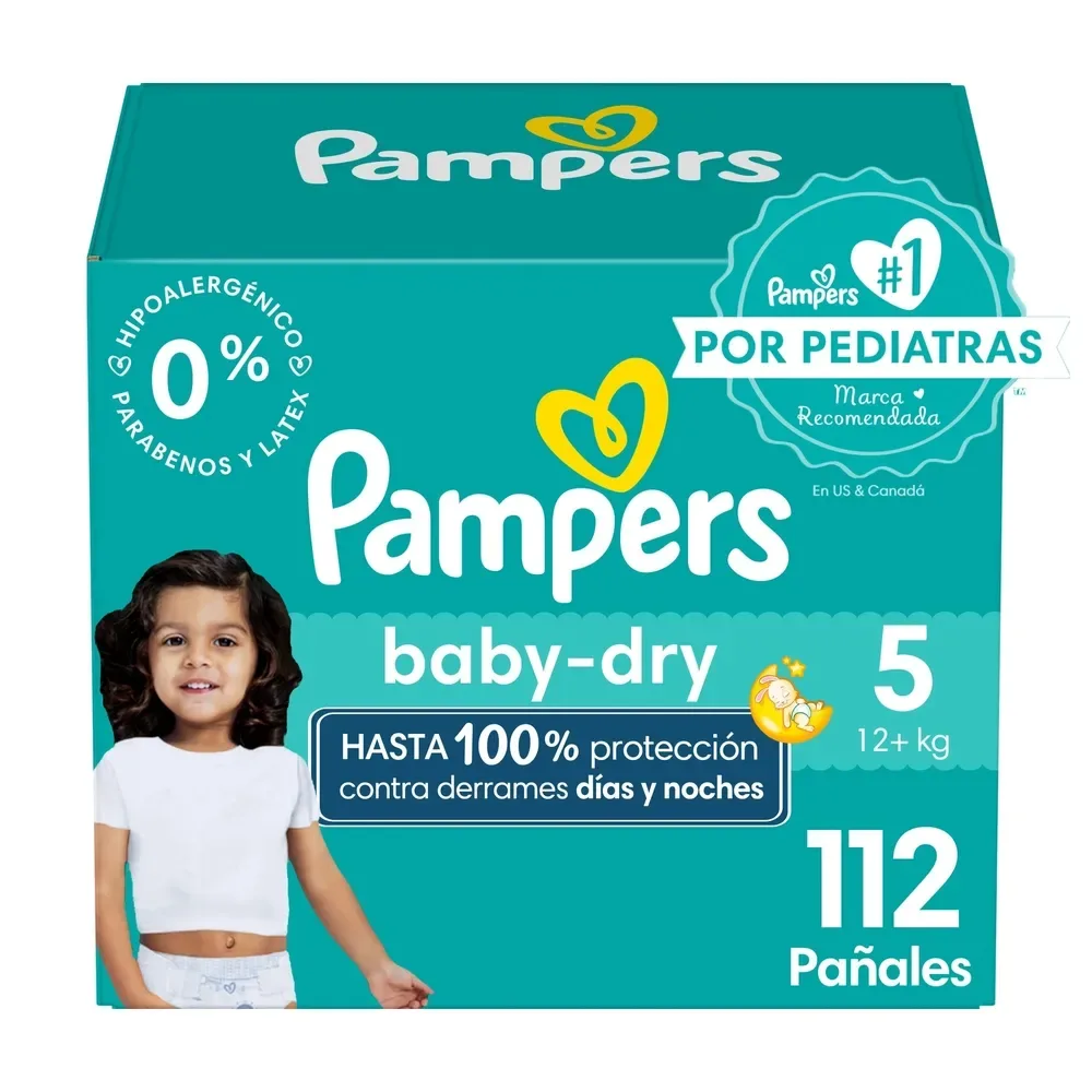 Pañales Pampers Baby-Dry Talla 5 Protección Contra Derrames – 112 Uds