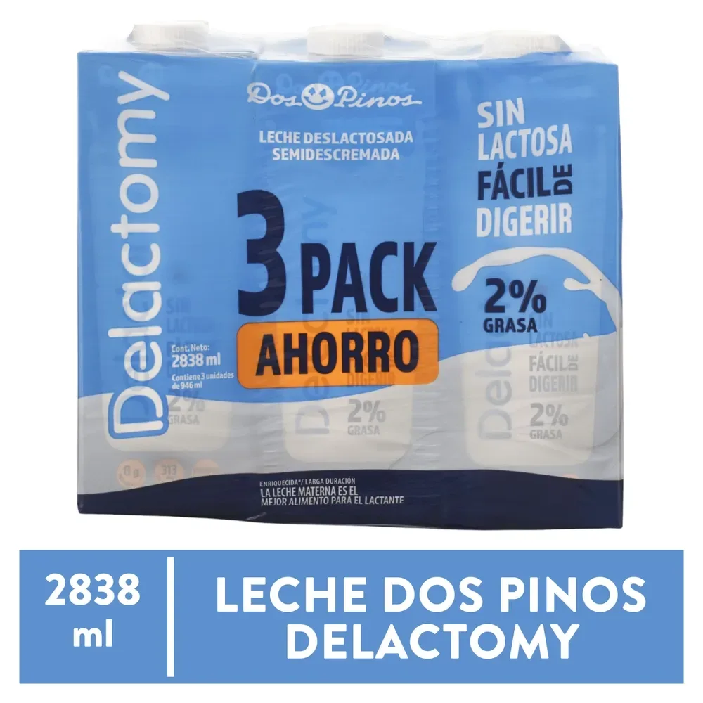 Leche Semidescremada Dos Pinos Delactomy 3 Pack – 2838 ml